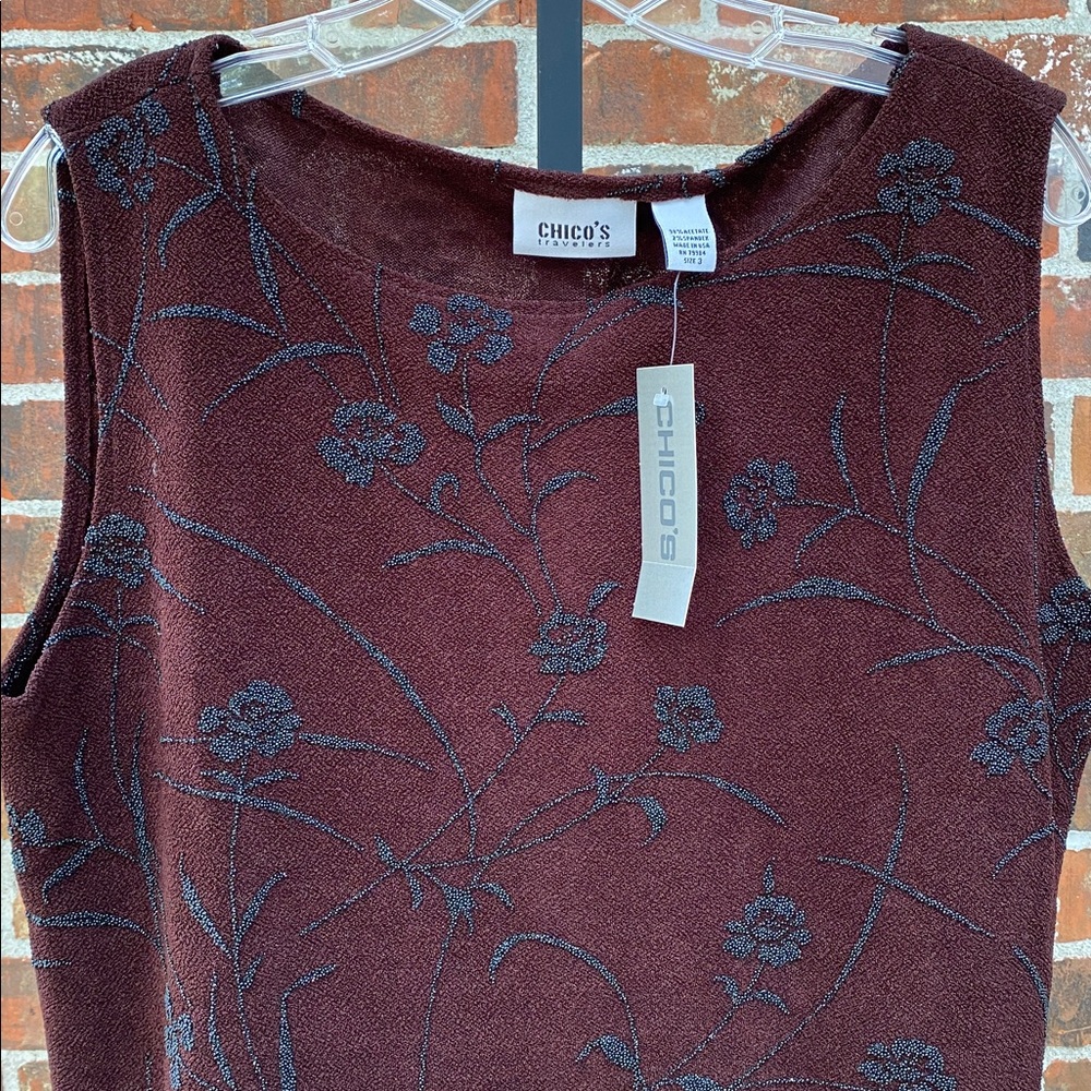 Chico’s Travelers high neck Tank Top Chocolate Brown Black Beads Size 14